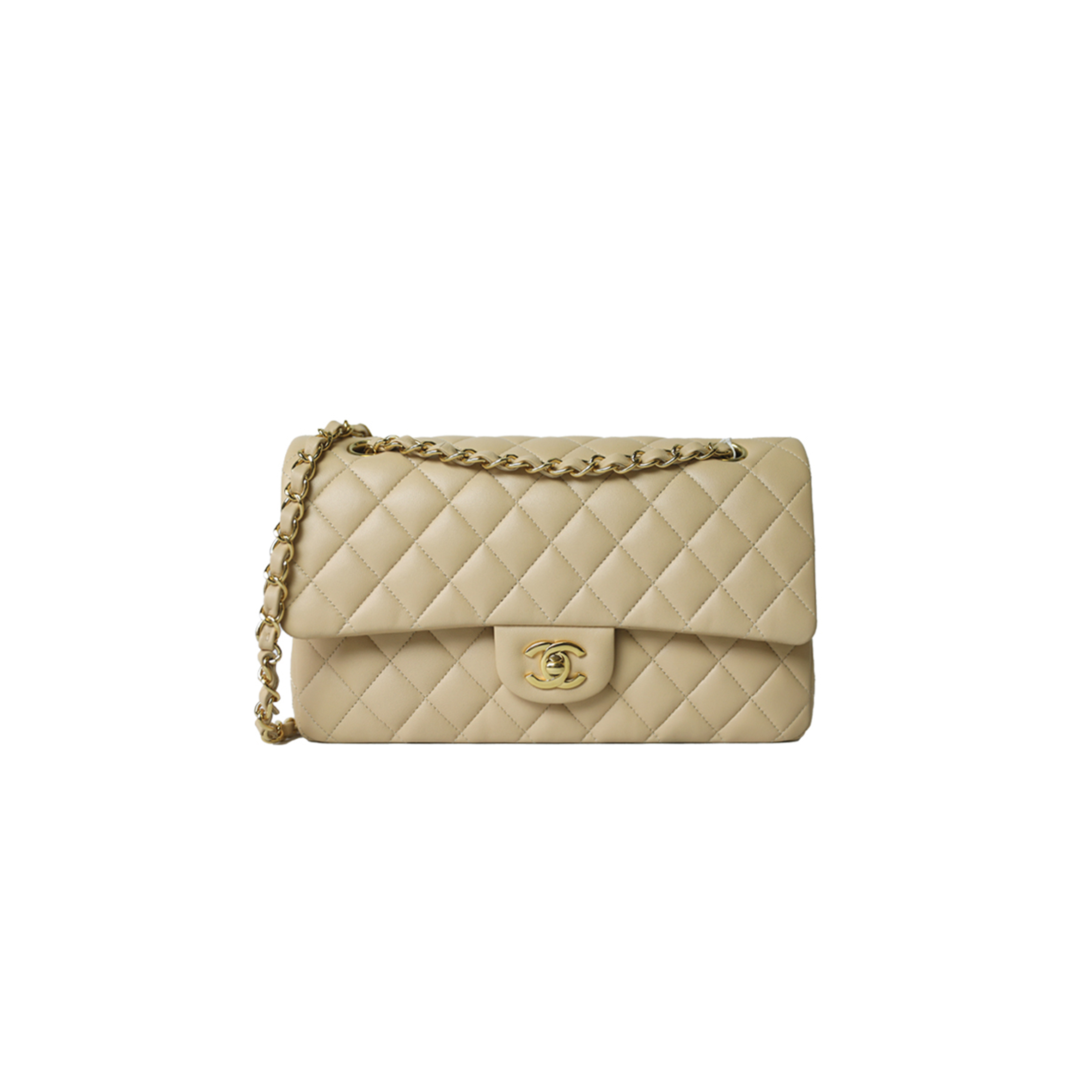 Ch*el classic medium, beige clair lambskin with gold hardware as1112 (25.5*15*7cm)